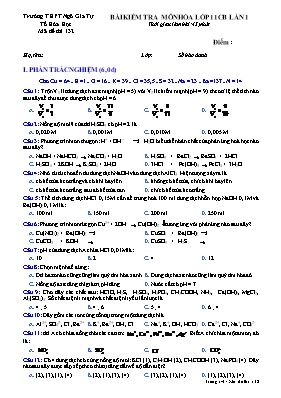 Bài kiểm tra môn Hóa lớp 11 (cơ bản) lần 1 - Trường THPT Ngô Gia Tự